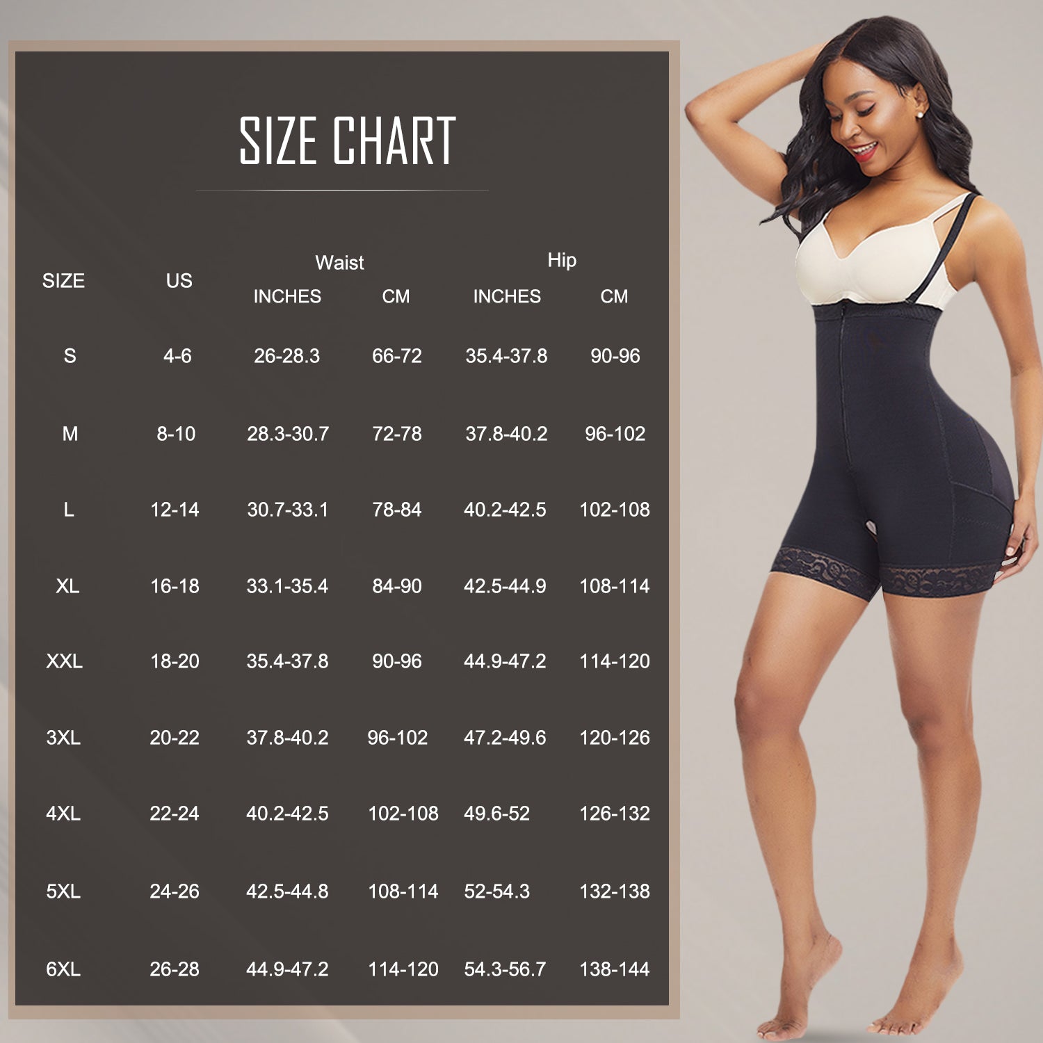 Bodysuit Full Body Shaper / Bodysuit med Krokar, dragkedja och axelband